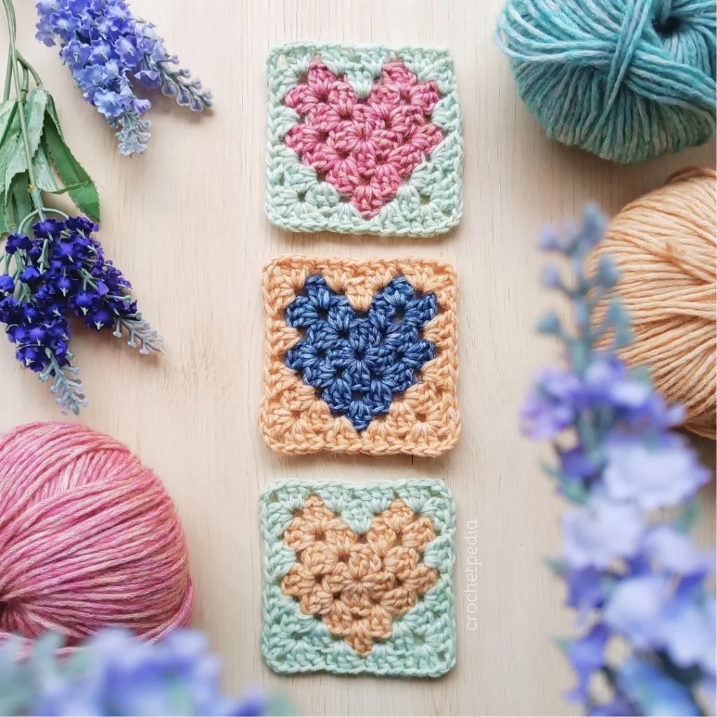 Free Crochet Granny Square Heart Pattern
