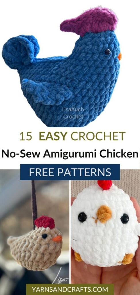 free crochet no-sew amigurumi chicken patterns Pinterest