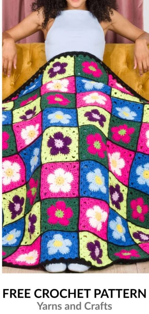 Free Crochet Blanket with Flowers Patterns Pinterest