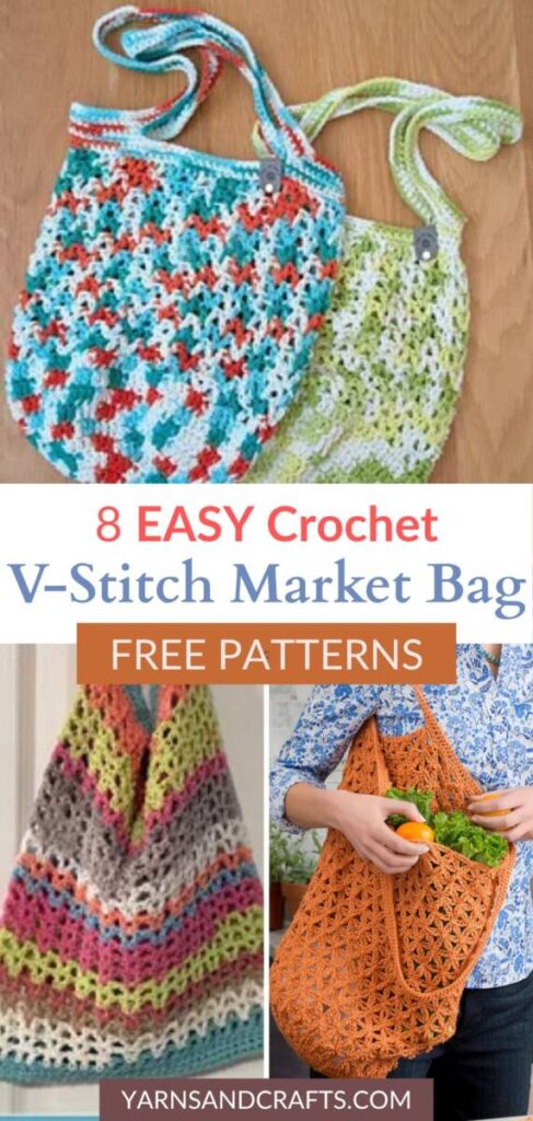 Free crochet V-stitch market bag patterns Pinterest