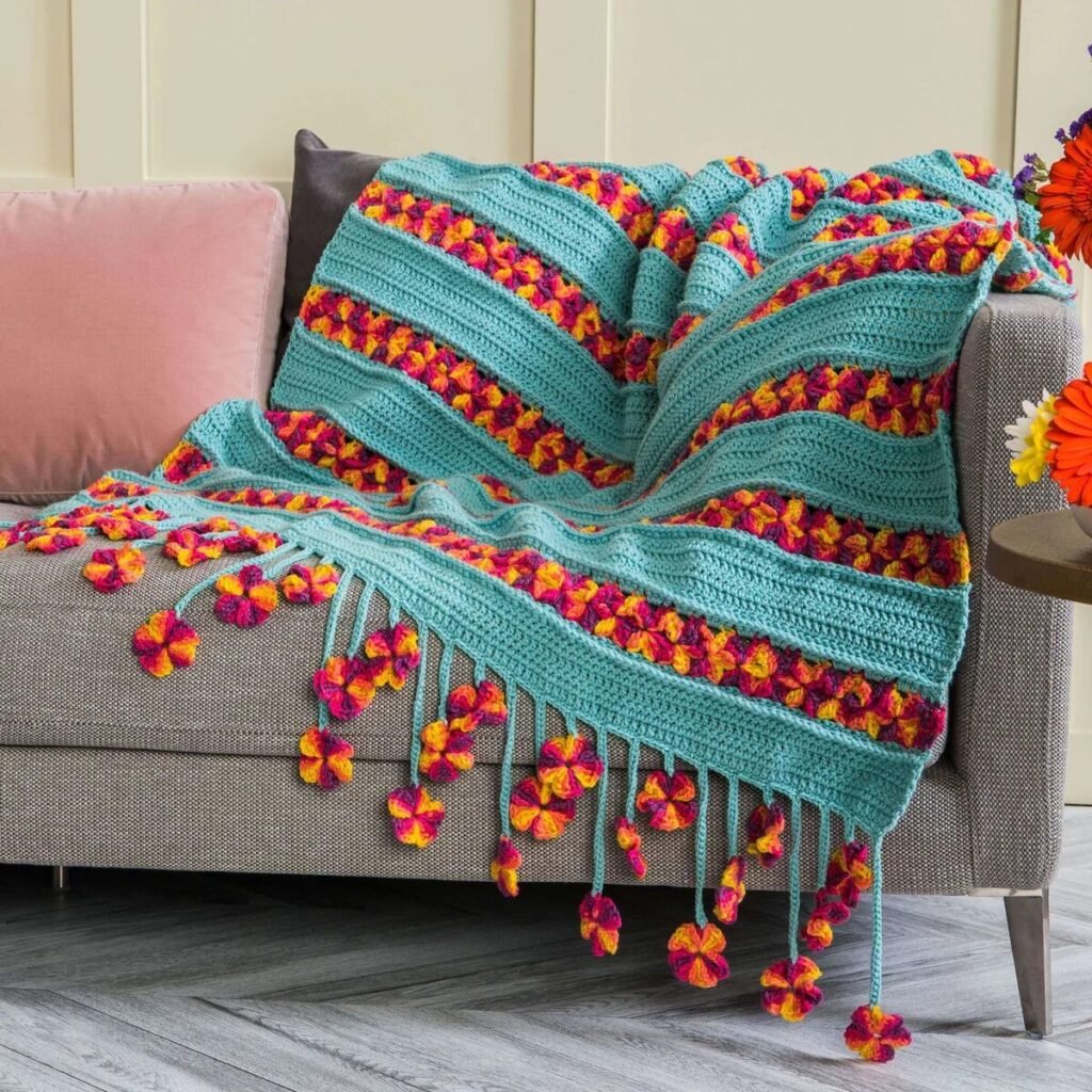 Free Crochet Blanket with Flowers Patterns Pinterest