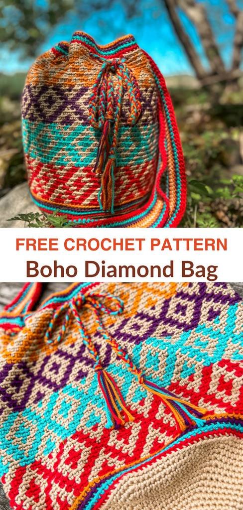 Free crochet diamond tote patterns Pinterest