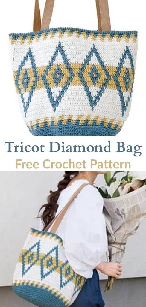 Free crochet diamond tote patterns Pinterest