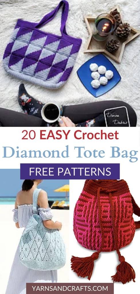 free crochet diamond tote patterns Pinterest