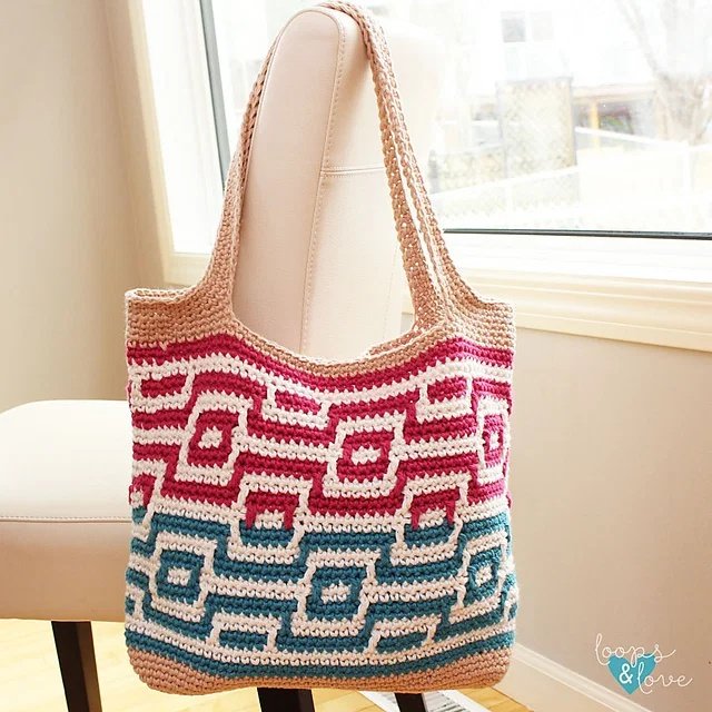 Free Crochet Mosaic Bricks Tote Patterns