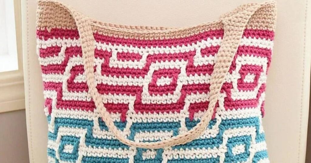 Free crochet mosaic bricks tote patterns featured image