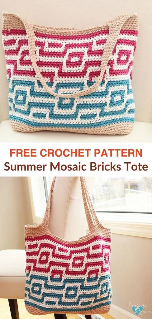 Free crochet mosaic bricks tote patterns Pinterest