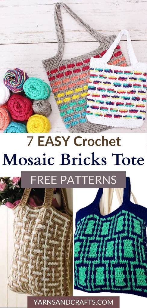 Free Crochet Mosaic Bricks Tote Patterns Pinterest