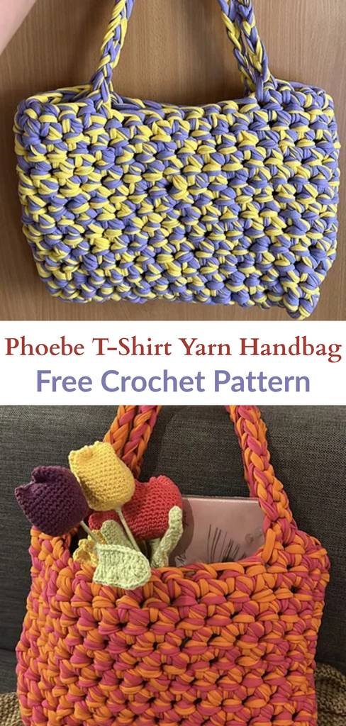 Free crochet t-shirt yarn handbag patterns Pinterest
