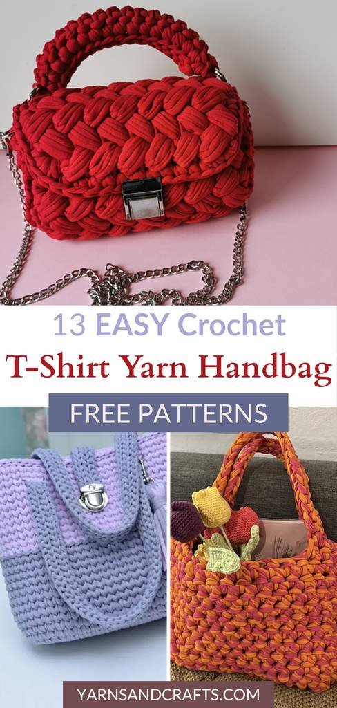 Free crochet t-shirt yarn handbag patterns Pinterest