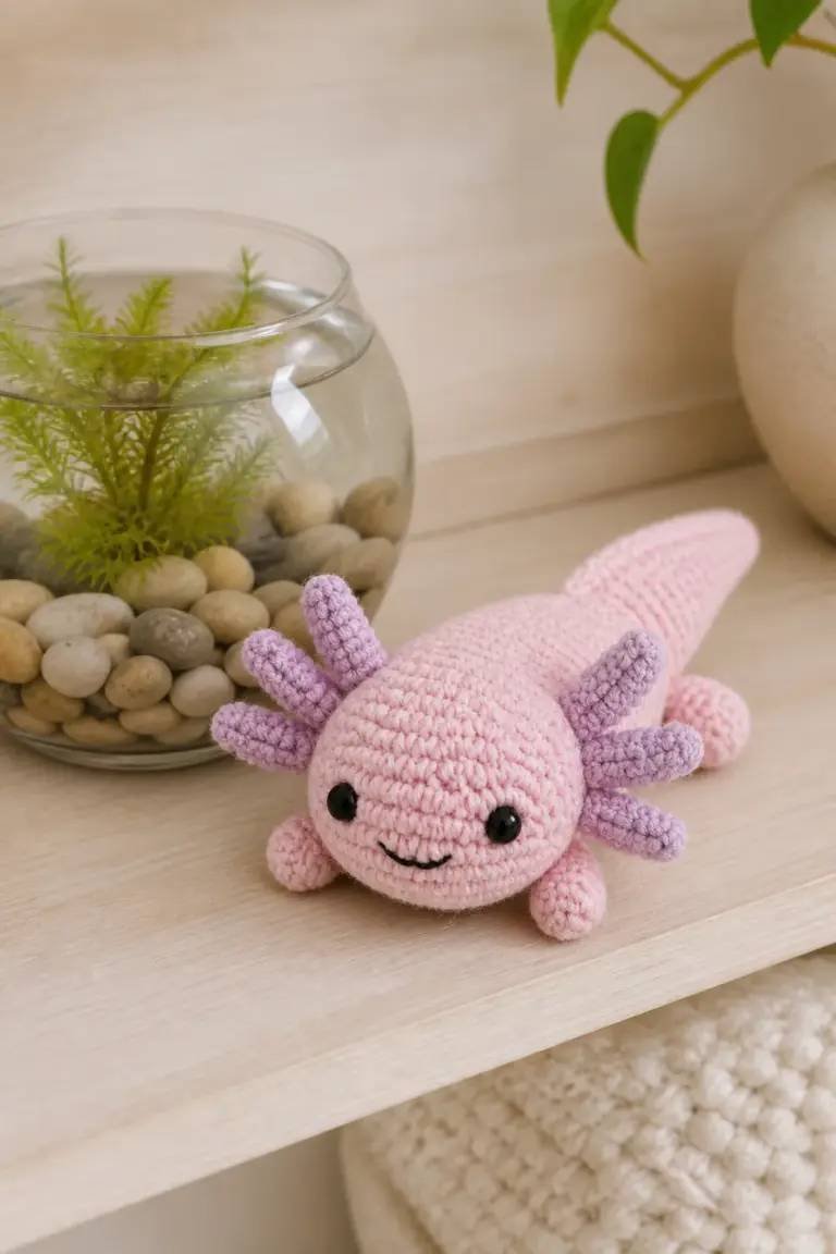 Free no-sew amigurumi crochet axolotl patterns