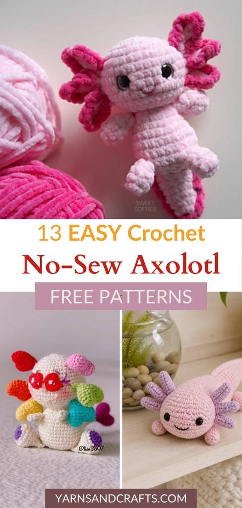 Free no-sew amigurumi crochet axolotl patterns Pinterest